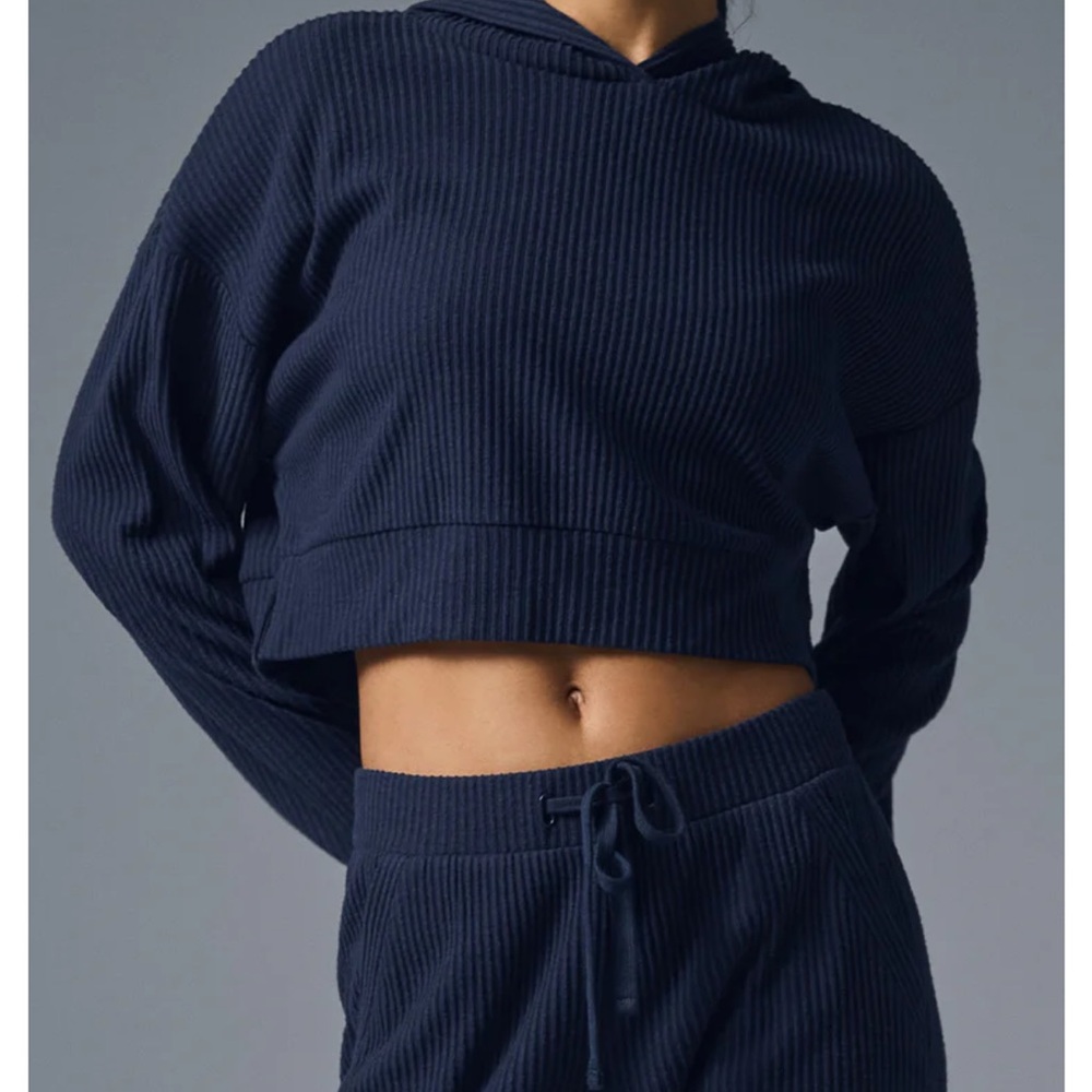 Alo Muse Navy Ribbed Hoodie